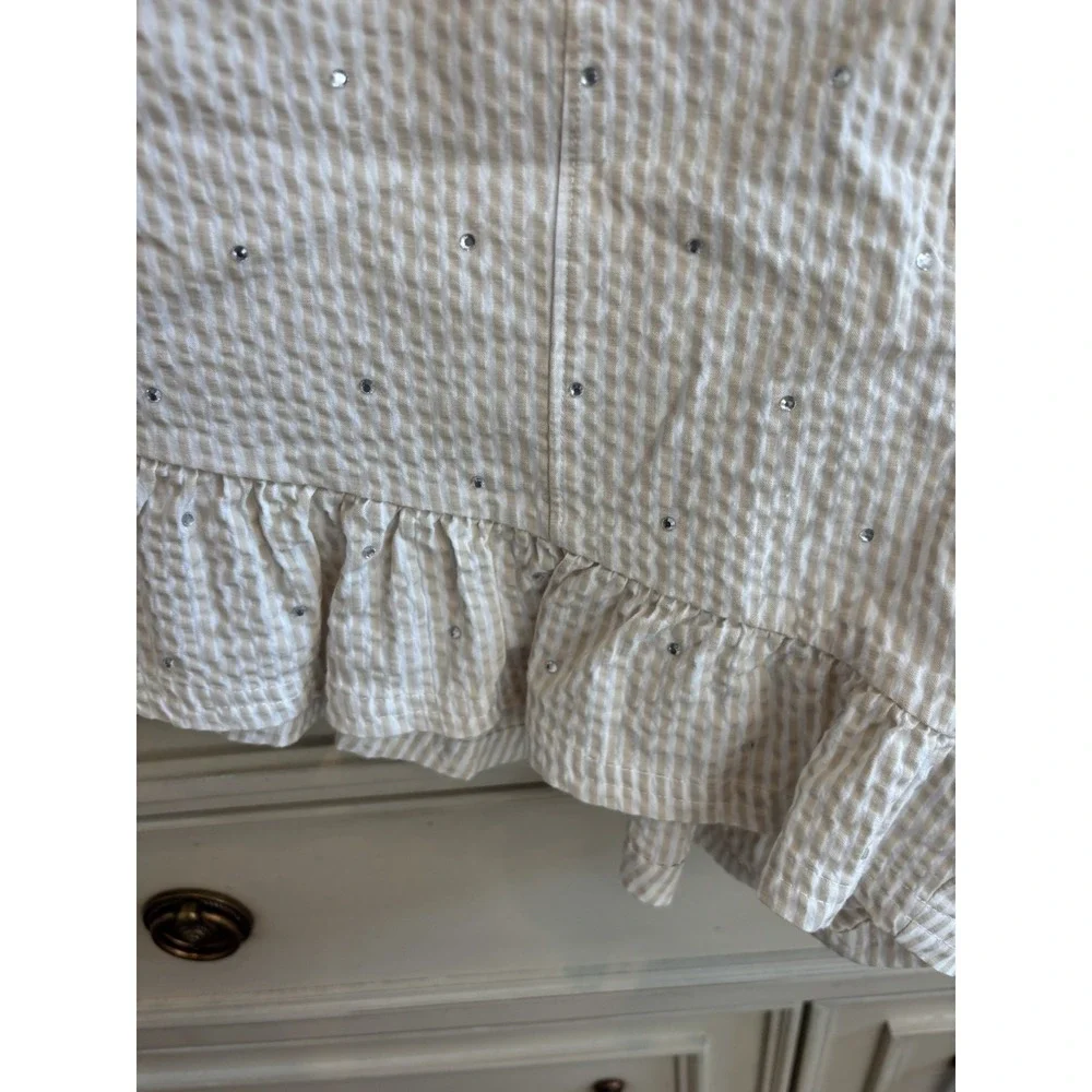 Cinq A‎ Sept Neema Rhinestone Seersucker Shorts Cream Ruffle Chic 10 Striped